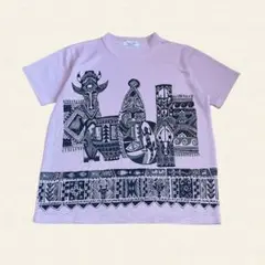 00 ヴィンテージ アート柄Tシャツ ピンク 総柄 民族風 個性派 半袖