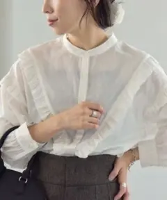 quaranciel:〈手洗い可能〉ボイル Vヨーク フリル シャツ¥8,910