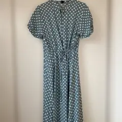 【11】華奢見え　ドット柄　水玉模様 半袖シャツフレアワンピース M