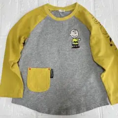 スヌーピー ラグランTシャツ グレーマスタード チャーリーブラウン 110
