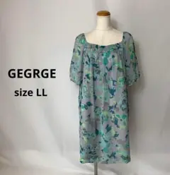 GEGRGE 半袖　柄　花柄　ワンピース　ゆったり　シフォン　グレー　グリーン