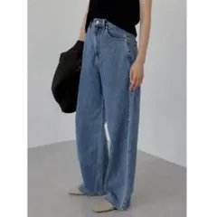 na.eナエ　Wide Loose Jeans Deep Blue 通常丈　S