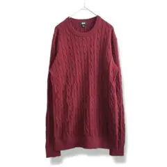 【ユニクロ】UNIQLO メンズL カシミヤ混 ケーブルニット 深赤