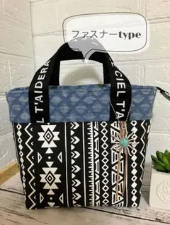 デニムキルト オルテガ柄 ネイティブ柄 ゴルフカートバッグ ミニトートバッグ