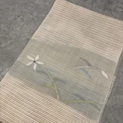 【未使用品】☆名古屋帯☆夏帯⭐︎正絹☆涼しげな色合い花柄刺繍 名古屋帯 ベージュ系