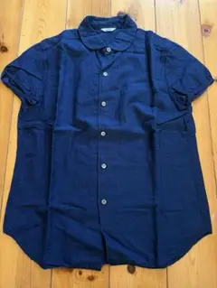 The Smock Shop 麻　ネイビー半袖シャツ