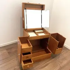 化粧箱 木目 三面鏡 木製 レトロ メイクボックス ドレッサー
