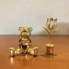 クリストクラフト　クマ置物&花　スワロフスキークリスタル