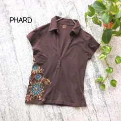 PHARD ブラウン 刺繍 コットン混 ストレッチ Tシャツ トップス M