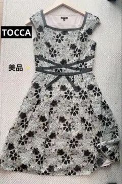【美品】TOCCA トッカ 刺繍 花柄レース ノースリーブ リボン ワンピース