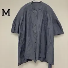 【美品】デニムシャツ　バンドカラー　ノーカラー　体型カバー　オーバーサイズ