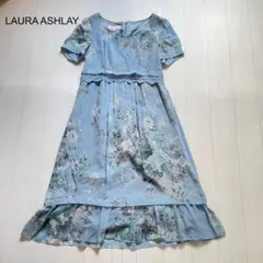 シルク100%♡LAURA ASHLAY 半袖花柄ワンピース ブルー　7号