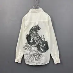 流儀独特 長袖シャツ 龍 虎 花ガラ 和柄 両面/プリント 白 M y2k