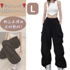 韓国　パラシュートパンツ　黒　L ゆったり　カーゴパンツ　ワイドパンツ　ブラック