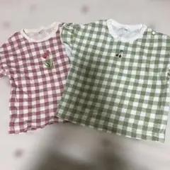 チューリップ ギンガムチェック Tシャツ 80 さくらんぼ