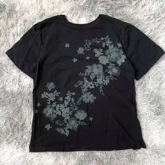 花柄プリント 半袖Tシャツ 黒 (M) 綿100% カジュアル