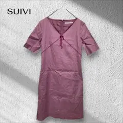 スイヴィ SUIVI 半袖ワンピース ピンク Vネック リボン オンワード樫山