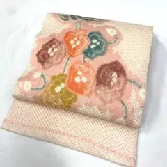 【2237】着物 名古屋帯 名古屋仕立て 絞り 薄ピンク 348㎝