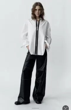 ZARA ホワイト フロントジッパー 長袖シャツ M