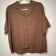 ブラウン ボタン付き 半袖シャツ　XL