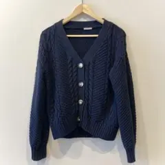 《早い者勝ち》シンプルニットカーディガン セーター トップス 厚手 ネイビー