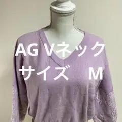 AG ラベンダー Vネック ニット 長袖 レース付きMトップス(514)
