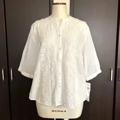 レディース　白　刺繍ブラウス　サイズL
