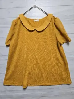 アースミュージックアンドエコロジー マスタード 襟付きパフスリーブTシャツ