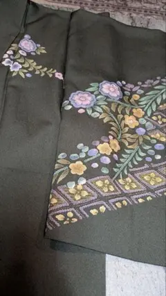 訪問着 辻が花風ダークグリーン 花柄☆週末最終値下げ
