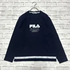 【フィラ】ロングTシャツ ロゴプリント ネイビー レディース M