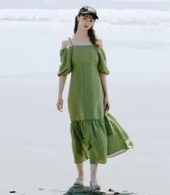 【美品】archives シアーサッカー2wayオフショルワンピース