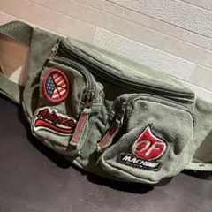 ウエストポーチ ボディバッグ ワッペン オールド レトロ 緑 カーキ