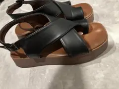 コンフォートサンダル 黒 合成皮革