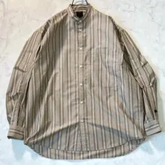 美品ダイワピア テックバンドカラーシャツ ストライプ ブラウンF rt4