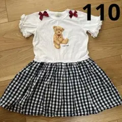 パンパンチュチュ　くま　チェック　ワンピース　白　110