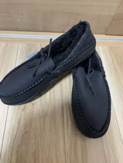 モカシン黒　メンズ　スリッパ　ルームシューズ 室内履き ボア付き 冬用44