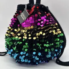 【美品 タグ付き】ソニアリキエル ニットバッグ 巾着 スパンコール ブラック