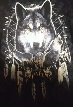 2XL 狼 ウルフ 動物柄Tシャツ 黒 フルーツオブザルーム