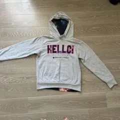 リバーシブル HELLO! 宇宙柄裏地 フードパーカー グレー