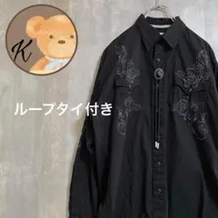 【雰囲気◎】メンズ　シャツ　長袖　十字架　クロス　バックプリント　L ブラック