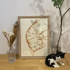 北欧テイスト　猫　A4サイズ　フレーム付き