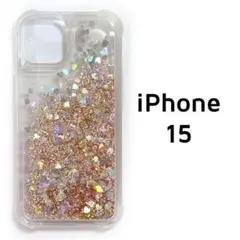 iPhone15 ケース 動く ゴールド キラキラ グリッター ハート
