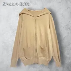 【ZAKKA-BOX】　薄手ニットパーカー　ジップアップ　羽織り　フード付き