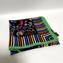 【送料無料】FENDI フェンディ 大判 スカーフ ブラック マルチカラー