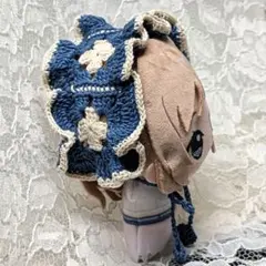 〈ブルー×ホワイト〉ぬい服　ヘッドドレス　ちびぐるみ　にじぬい