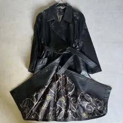 piellea ムーンバット 本革レザー ベルト付トレンチコート ブラック M