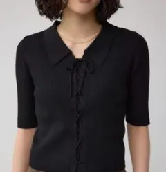 AZUL BY MOUSSY レースアップ5分袖ポロカラーニット