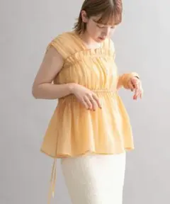 KBF ノースリーブギャザーブラウス　オレンジ