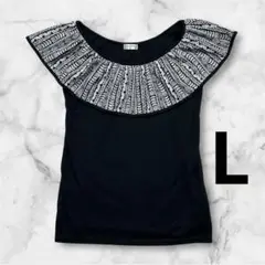 フリルTシャツ　フラダンス　黒　L