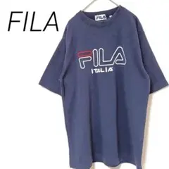 FILA ネイビー ロゴ Tシャツ　カジュアル　 L スポーツ　伸縮性
